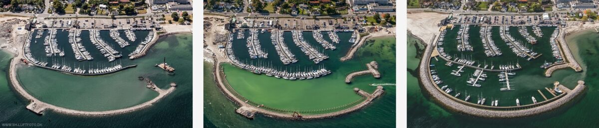 Luftfoto billedserie af udbygning af en havn