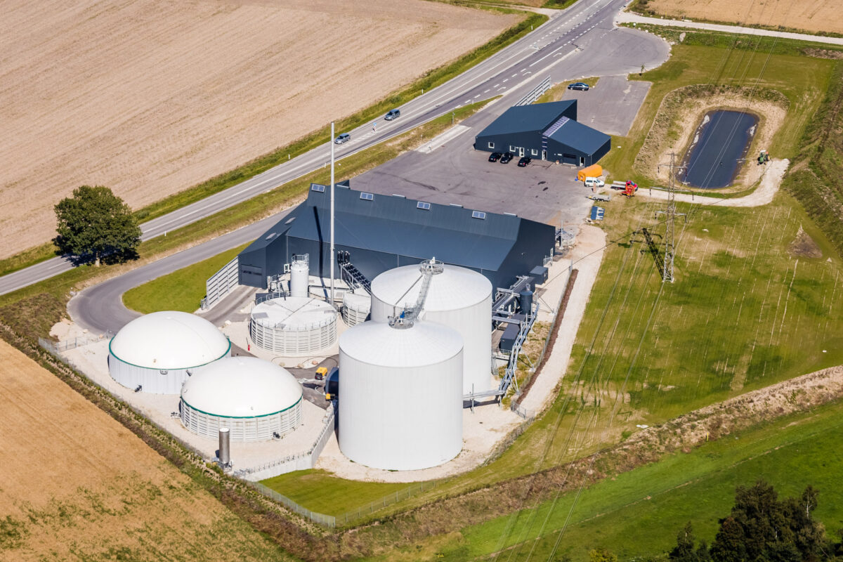 Luftfotografi af ete biogasanlæg